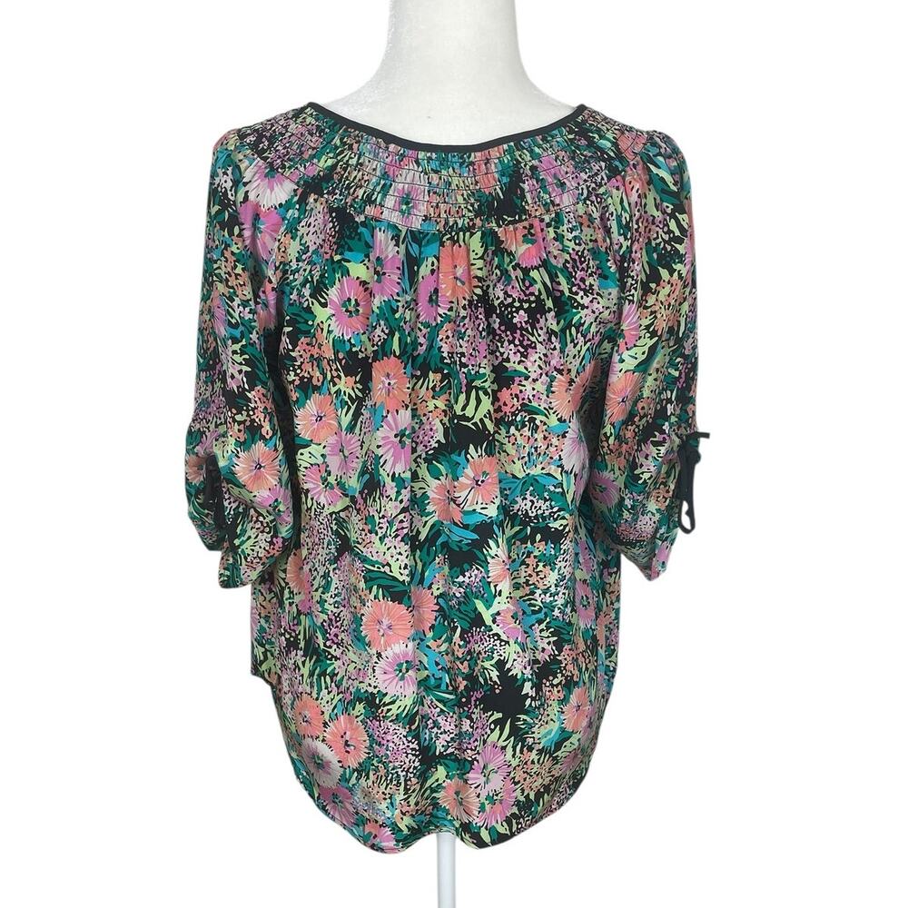 Yumi Kim Silk Floral Blouse Top Size Large Boho Bold Classic Unique - Picture 5 of 12